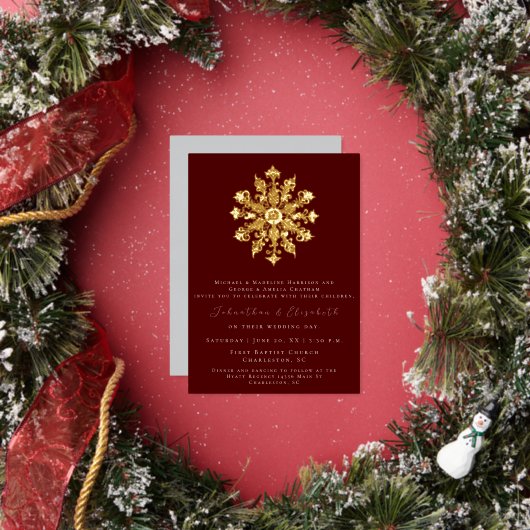 ミニマルなスノーフレーク | レッド結婚ズ 箔招待状 (インサイチュ)
