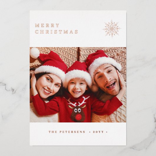 ミニマルなスノーフレークMerry Christmasの写真 箔シーズンカード (正面)