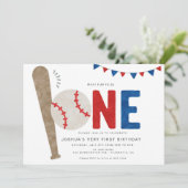 ミニマルなスポーツ野球最初の誕生日 招待状 (スタンド正面)