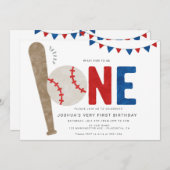 ミニマルなスポーツ野球最初の誕生日 招待状 (正面/裏面)