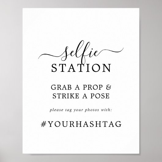 ミニマルなセルフィーステーション ウェディングハッシュタグサイン ポスター (正面)