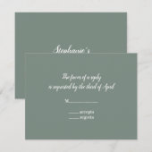 ミニマルなセージグリーンとホワイトのブライダルシャワー 出欠カード (正面/裏面)