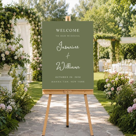 ミニマルなセージグリーンの結婚式ウェルカムポスター ポスター