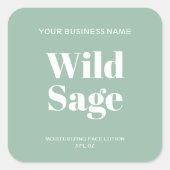 ミニマルなセージ手作り化粧品製品ラベル スクエアシール (正面)
