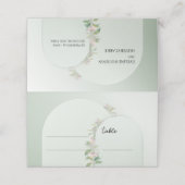 ミニマルなソフトグリーンボーホアーチ赤面フローラ プレイスカード (外部開封)