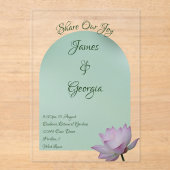 ミニマルなソフトピンク&グリーンロータス結婚のアクリル アクリル招待状 (正面)