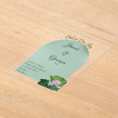 ミニマルなソフトピンク&グリーン結婚ロータス アクリル招待状 (レイダウン)