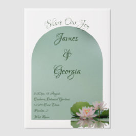 ミニマルなソフトピンク&グリーン結婚ロータス ベラム紙招待状