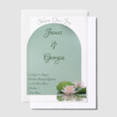 ミニマルなソフトピンク&グリーン結婚ロータス ベラム紙招待状 (オフセット)
