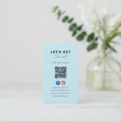 ミニマルなソフトブルーQrコードと当社との接続 名刺 (スタンド正面)