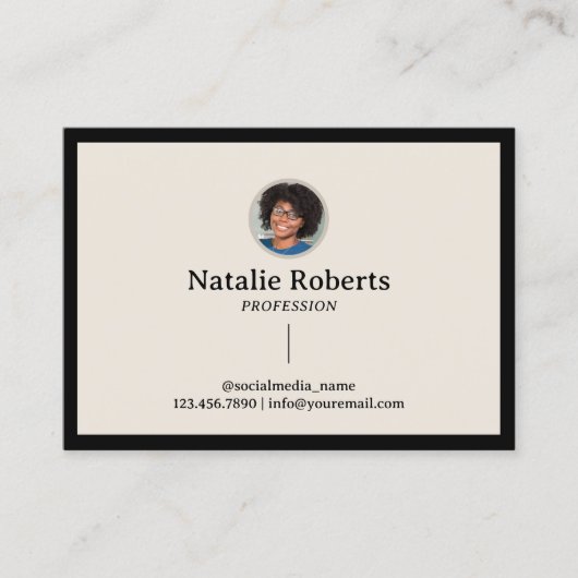 ミニマルなソーシャルメディア黒枠のカスタム写真 名刺 (正面)
