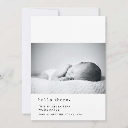 ミニマルなタイプライターこんにちは新生児写真 案内状 (正面)