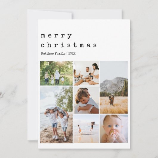 ミニマルなタイプライターのクリスマスファミリー写真 シーズンカード (正面)