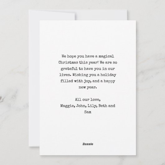 ミニマルなタイプライターのクリスマスファミリー写真 シーズンカード (裏面)