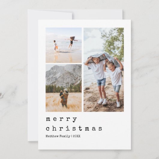 ミニマルなタイプライターのクリスマスファミリー3枚の写真 シーズンカード (正面)