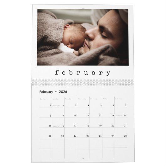 ミニマルなタイプライターシンプルの家族の写真 カレンダー (2月 2026)