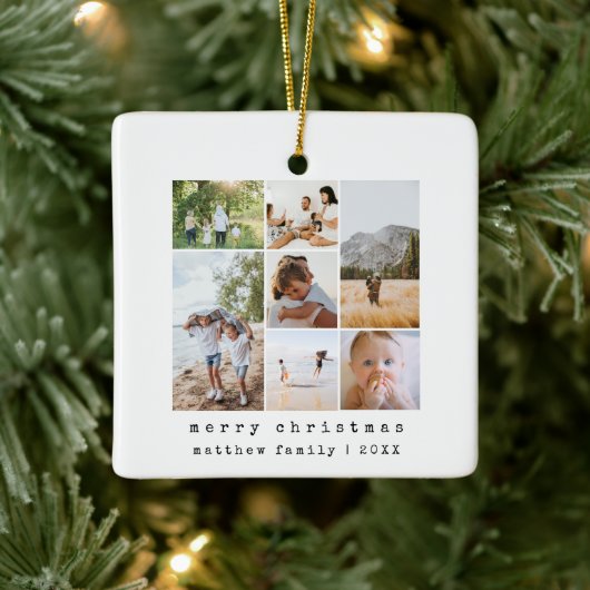 ミニマルなタイプライターファミリーフォトコラージュ セラミックオーナメント (ツリー)
