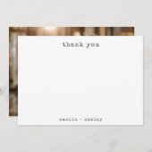 ミニマルなタイプライターホワイトカスタムウェディングフォト サンキューカード (正面/裏面)