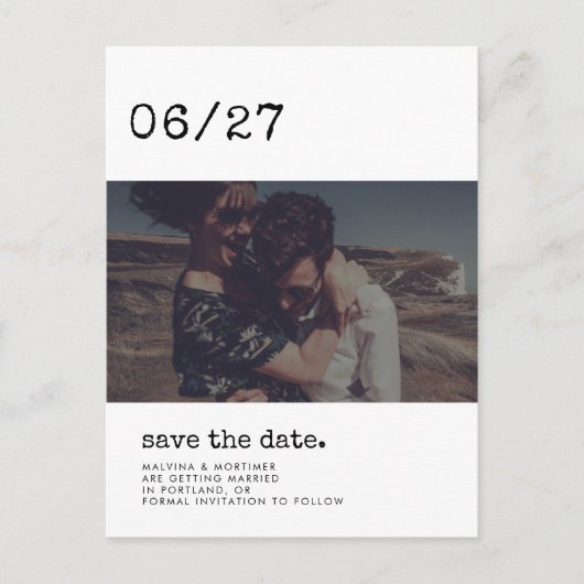 ミニマルなタイプライター日付写真を保存 ポストカード (正面)