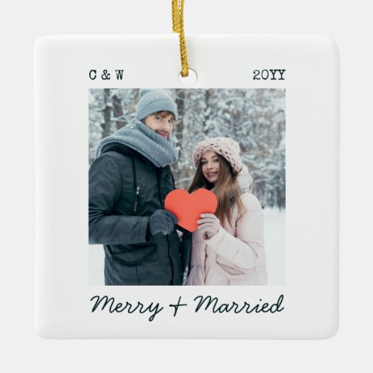 ミニマルなタイプライター結婚したスメリートの写真 セラミックオーナメント (正面)