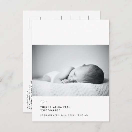 ミニマルなタイプライターHi新生児写真 ポストカード (正面/裏面)