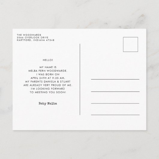 ミニマルなタイプライターHi新生児写真 ポストカード (裏面)