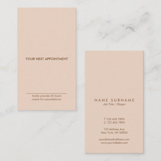 ミニマルなタイポグラフィのモモの垂直アポイントメントカード 名刺 (正面/裏面)