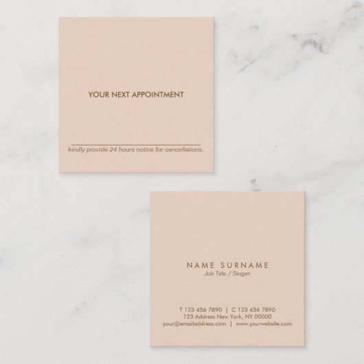 ミニマルなタイポグラフィのモモの正方形のアポイントメントカード スクエア名刺 (正面/裏面)