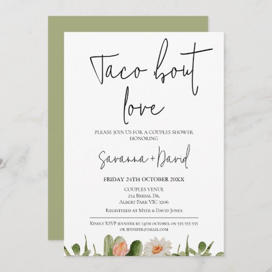 ミニマルなタコ「カップルのシャワーについて 招待状 (正面/裏面)