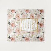 ミニマルなダスティピンクアイボリー結婚フローラのバナー タペストリー (正面(横))