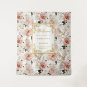 ミニマルなダスティピンクアイボリー結婚フローラのバナー タペストリー (正面)