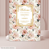 ミニマルなダスティピンクアイボリー結婚フローラのバナー タペストリー