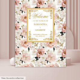 ミニマルなダスティピンクアイボリー結婚フローラのバナー タペストリー