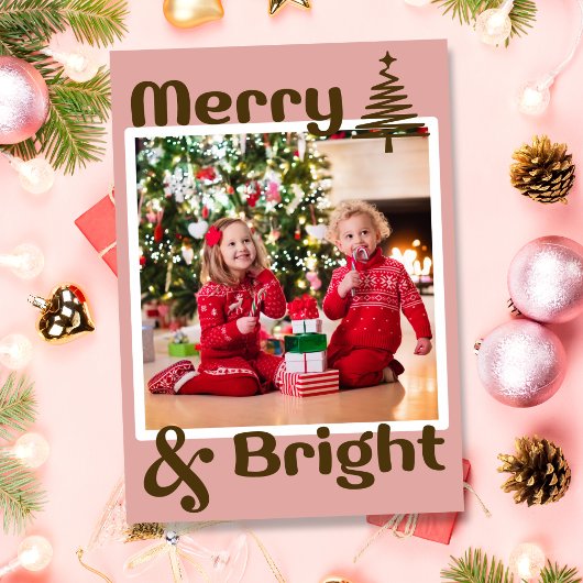 ミニマルなダスティピンク茶色のクリスマスツリーの写真 シーズンカード