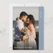 ミニマルなダスティブルーとフォトモノグラム結婚ズ セーブザデート (正面)