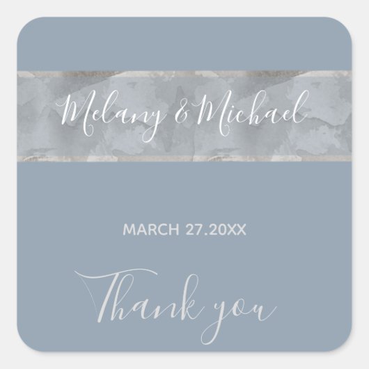 ミニマルなダスティブルーウォーターストライプカラーありがとう スクエアシール (正面)