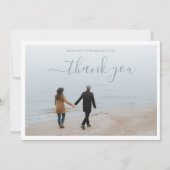 ミニマルなダスティブルースクリプト結婚2枚の サンキューカード (正面)