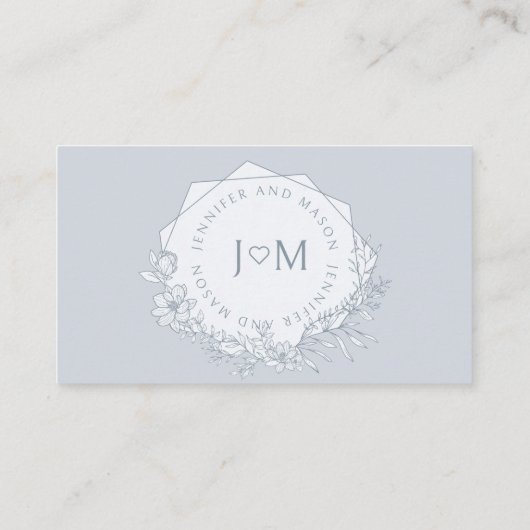 ミニマルなダスティブルー結婚フローラ座席表 プレイスカード (裏面)