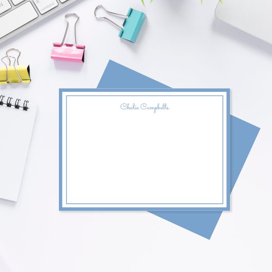 ミニマルなダスティブルー縁ど、2、署名 ノートカード