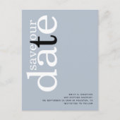 ミニマルなダスティブルーQRコード文字日付の保存 ポストカード (正面)