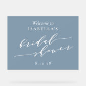 ミニマルなダスティーブルーのウェディングシャワーウェルカム アクリルサイン (正面)