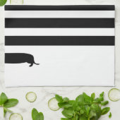 ミニマルなダックスフントのシルエット-白の黒 キッチンタオル (折り畳み)