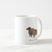 ミニマルなダックスフントシルエットおよび犬の名前 コーヒーマグカップ (正面右)