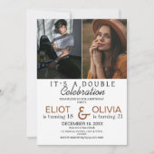 ミニマルなダブルフォトバースデーパーティー 招待状 (正面)
