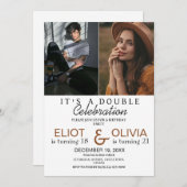 ミニマルなダブルフォトバースデーパーティー 招待状 (正面/裏面)