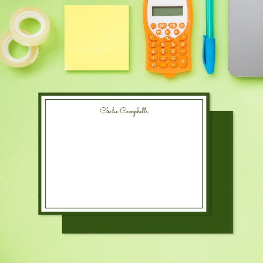 ミニマルなダークオリーブ縁どグリーン2、署名 ノートカード