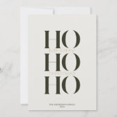ミニマルなダークグリーン「HO HO HO」写真クリスマス シーズンカード (正面)