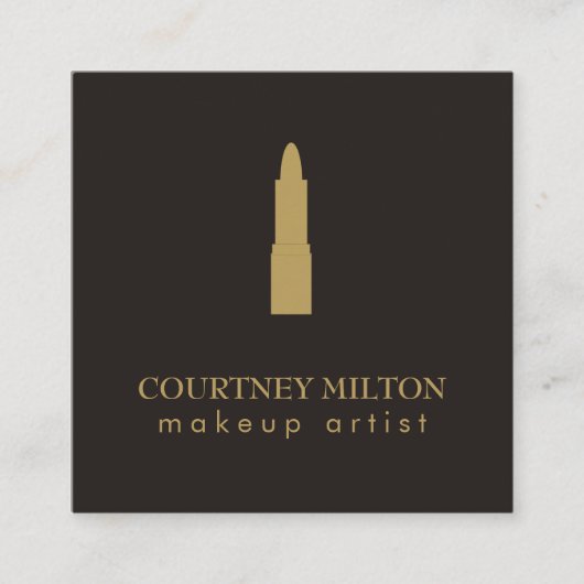 ミニマルなダークグレー金ゴールド口紅メイクアップアーティスト スクエア名刺 (正面)