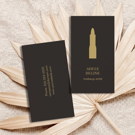 ミニマルなダークグレー金ゴールド口紅メイクアップアーティスト 名刺