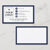 ミニマルなダークネイビー縁どブルーアイコンとロゴ 名刺 (正面/裏面)